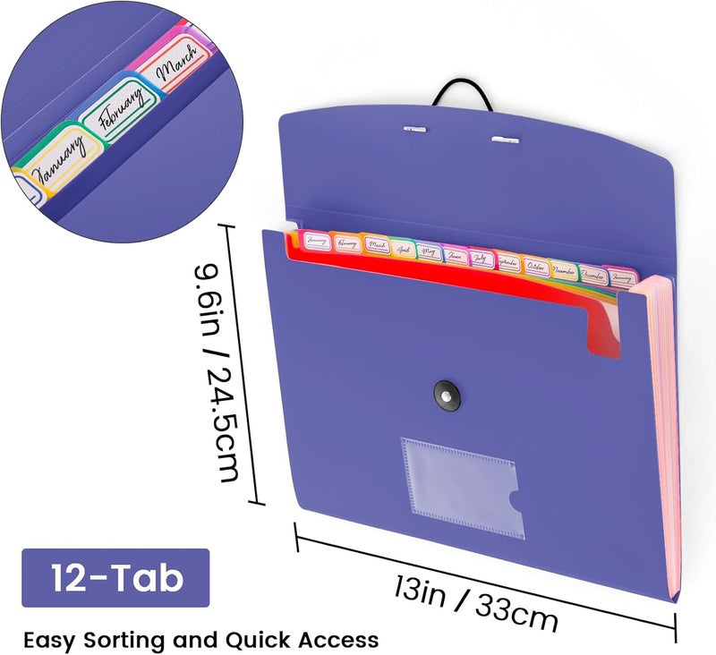 RIEJIN 13 Pocket Accordion File Organizer with Elastic Closure, Expanding File Folder for Letter Size A4 Papers, Ideal for Home, Office Supplies, College Essentials - BluePurple - Image 2